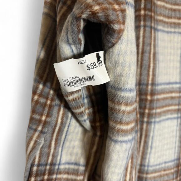 Veveret Long Plaid Shacket Size Sm NWT Button Front with Pockets - Picture 7 of 8